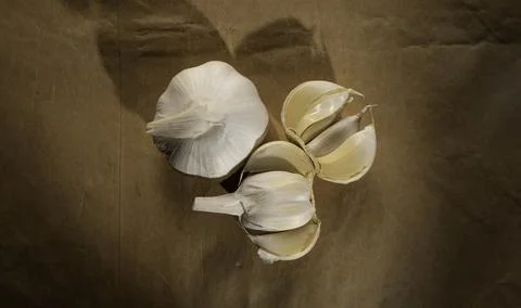 Fresh garlic on the table Stock Photos