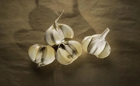 Fresh garlic on the table Stock Photos