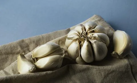 Fresh garlic on the table Stock Photos