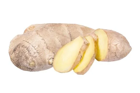 Fresh Ginger root and slice isolated on white background Stock Photos