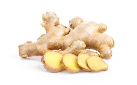 Fresh Ginger root and slice isolated on white background . full depth of fiel Stock Photos