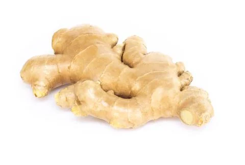 Fresh ginger root with sliced on white background for herb and medical produc Stock Photos