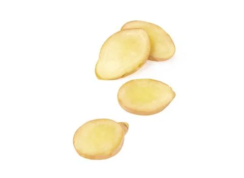 Fresh ginger root with sliced on white background for herb and medical produc Stock Photos