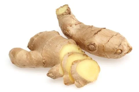 Fresh ginger root on white background Stock Photos