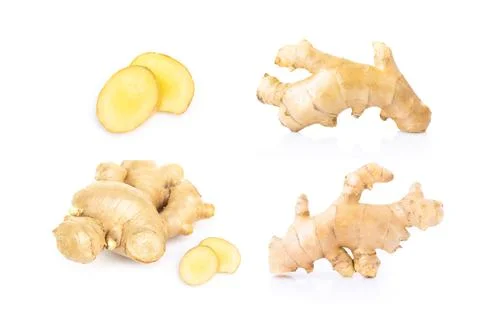 Fresh ginger root on white background for herb and medical product concept Foto stock