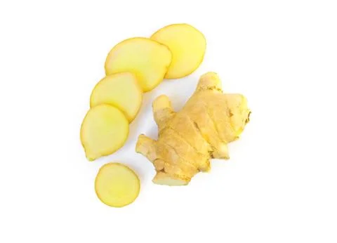 Fresh ginger slice on white background,raw material for cooking Foto stock