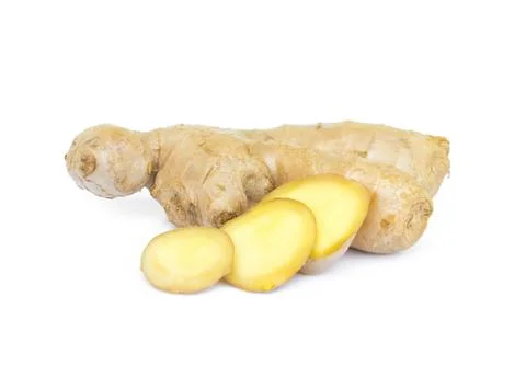 Fresh ginger slice on white background,raw material for cooking Stock Photos