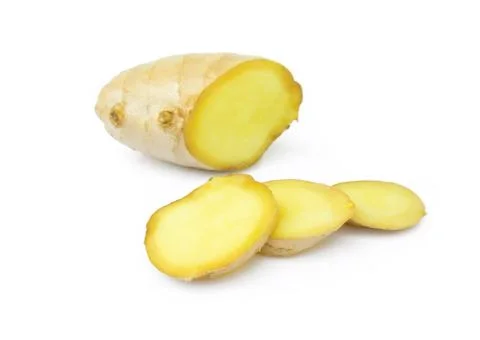 Fresh ginger slice on white background,raw material for cooking Stock Photos