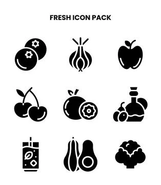Fresh Glyph Set Icons Pack Stock Illustration