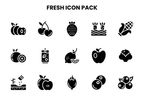 Fresh Glyph Set Icons Pack Stock Illustration