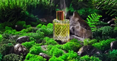 Fresh golden perfume on moss in dark hazy forest. Stock-Footage 337072608