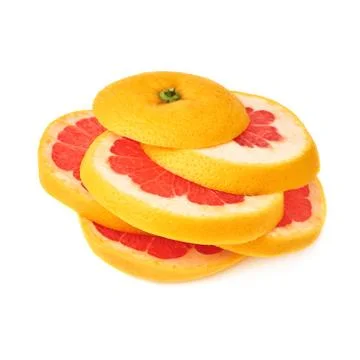Fresh grapefruit cut in slices isolated over the white background Stock Photos