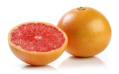 Fresh grapefruit with slice isolated on white Stock Photos