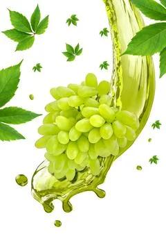 Fresh Grapes floating in the Splash on a white background Stock Photos
