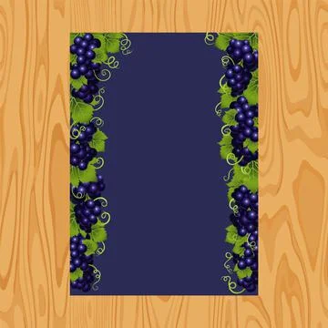 Fresh grapes frame. Vector grapes as wine card Stock Illustration