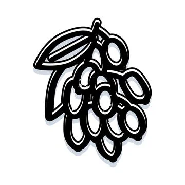 Fresh grapes fruit bunch with leaf line art Stock Illustration
