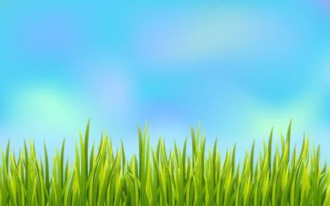 Fresh grass border with blue sky background. Golf field decoration element. Stock Illustration