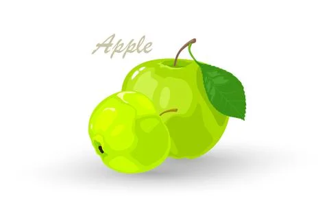 Fresh green apple and segment of it. Healthy, vegetarian snack. Stock Illustration