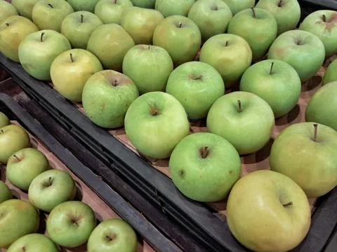 Fresh green apples background texture Stock Photos