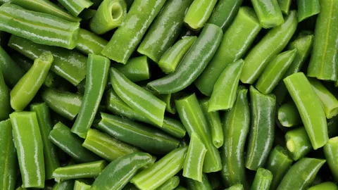 Fresh Green beans top view, slider shot. Healthy vegan food concept Video stock 223385564