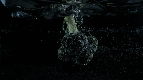 Fresh green broccoli dropped falling in water with lot of splashes Video stock 148737183