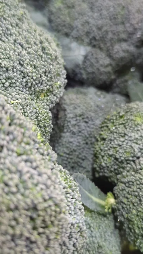 Fresh Green Broccoli Florets in Close-up Shot at Traditional Market Stock Footage 333293643