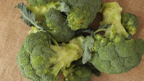 Fresh green broccoli florets slowly rotating Stock Footage 337885715