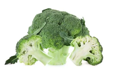 Fresh green broccoli isolated on white. Organic food Stock Photos