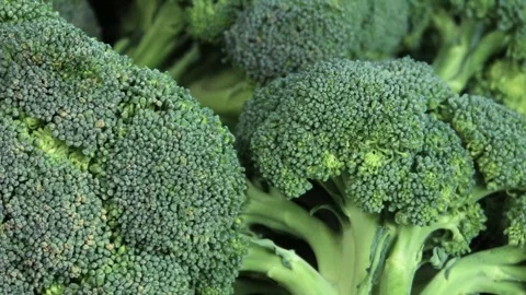 Fresh green broccoli is spinning on the table Stock Footage 312232073