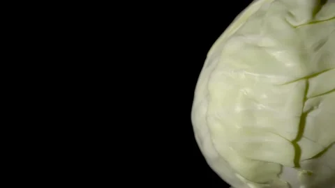 Fresh green cabbage on a black background Stock Footage 163702906
