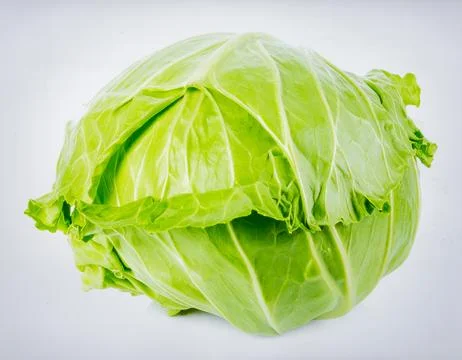 Fresh Green Cabbage Head Isolated on White Background, Organic Leafy Vegeta.. Stock Photos