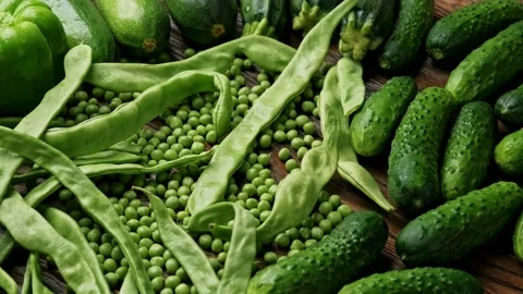Fresh green different vegetables. vegetables background Stock Footage 157381681