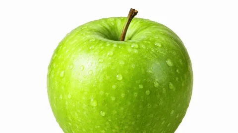 Fresh green Granny Smith apple with water drops isolated on white background. Stock Footage 345923486