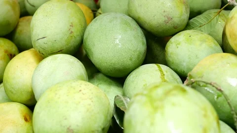 Fresh green mango on black background top down. Stock Footage 205397079