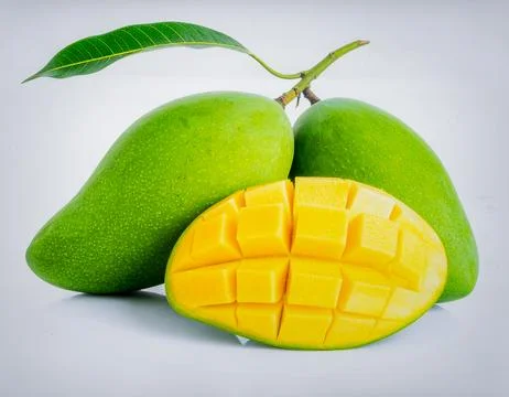 Fresh Green Mango Fruit Isolated on White Background Representing Tropical .. Stock Photos