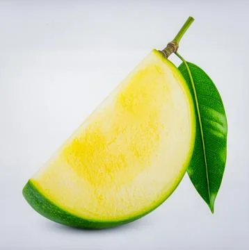 Fresh Green Mango Slice Isolated on White Background Representing Tropical .. Stock Photos