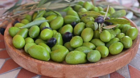 Fresh green olives Stock Footage 119786405
