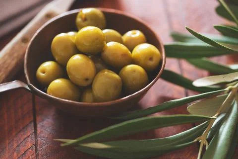 Fresh green olives Stock Photos