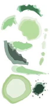 Fresh green watercolor splash elements and paint blots set for seasonal desig Illustrazione stock