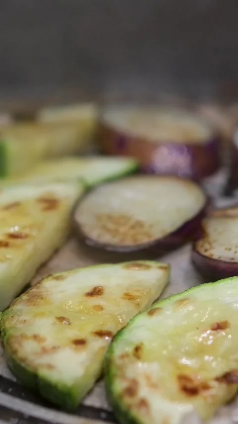 Fresh grilled vegetables on barbecue for dinner. Healthy food, summer, family Stock Footage 302801253