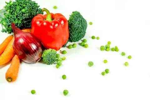 A fresh group of vegetables on white background Stock Photos