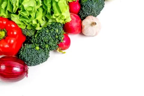 A fresh group of vegetables on white background Stock Photos