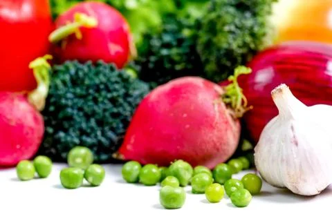 A fresh group of vegetables on white background Stock Photos
