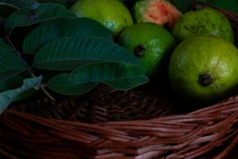 Fresh guava in a basket Stock Photos