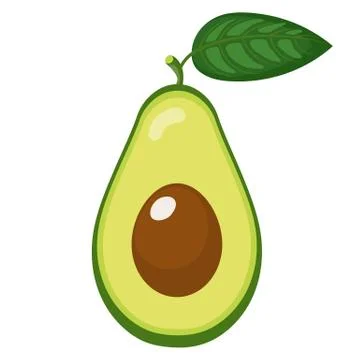 Fresh half avocado with leaf isolated on white background. Summer fruits for  Stock Illustration