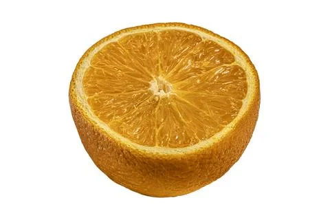 Fresh half orange slice showing juicy radial citrus fruit segments Stock Photos