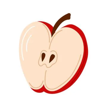 Fresh half sliced red apple in flat style isolated on a white background. Stock Illustration