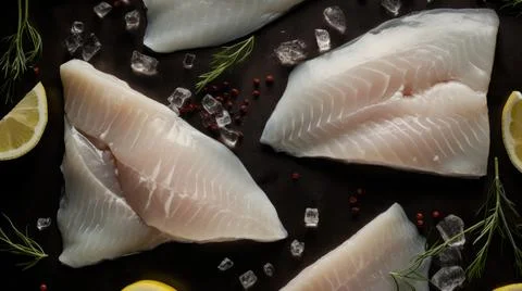 Fresh Halibut Fish Horizontal Background. Stock Photos