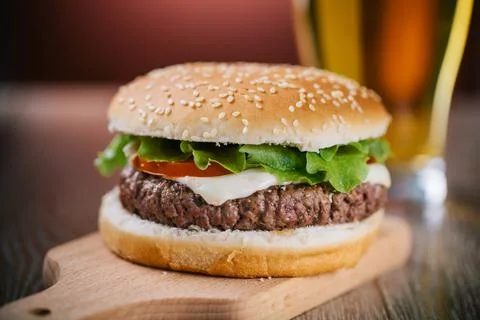 Fresh Hamburger With Beer. High quality photo Stock Photos