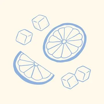 Fresh hand drawn vector illustration of lemon slices and sugar cubes. Essential Stock Illustration